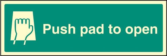 32051G Push pad to open Photoluminescent Rigid (300x100mm) Safety Sign