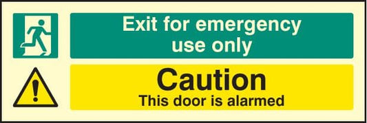 32065G Exit for emergency use only caution this door is alarmed Photoluminescent Rigid (300x100mm)