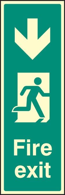 32069G Fire exit down (portrait) Photoluminescent Rigid (300x100mm) Safety Sign