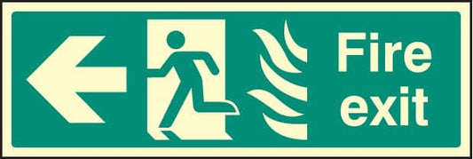 32083L Fire exit photo HTM (left) Photoluminescent Rigid (450x150mm) Safety Sign