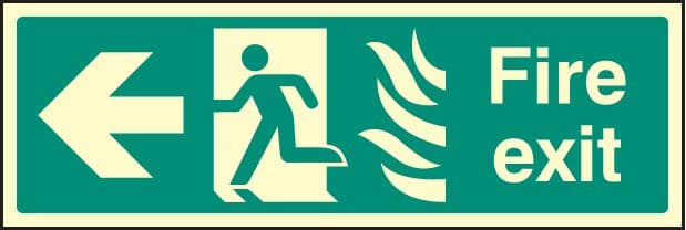 32083M Fire exit photo HTM (left) Photoluminescent Rigid (600x200mm) Safety Sign
