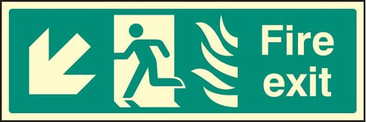 32086L Fire exit down left photo HTM Photoluminescent Rigid (450x150mm) Safety Sign