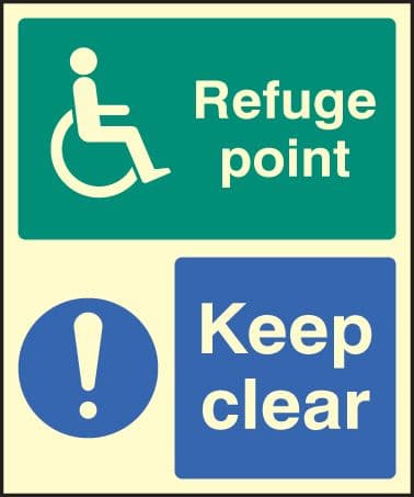 32096H Refuge point keep clear Photoluminescent Rigid (300x250mm) Safety Sign