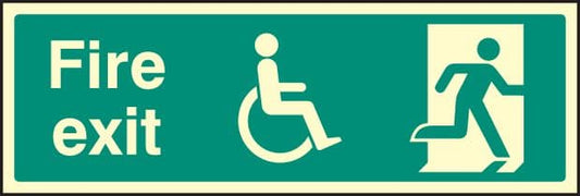 32098G Disabled final fire exit Photoluminescent Rigid (300x100mm) Safety Sign