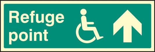 32146G Refuge point arrow on Photoluminescent Rigid (300x100mm) Safety Sign