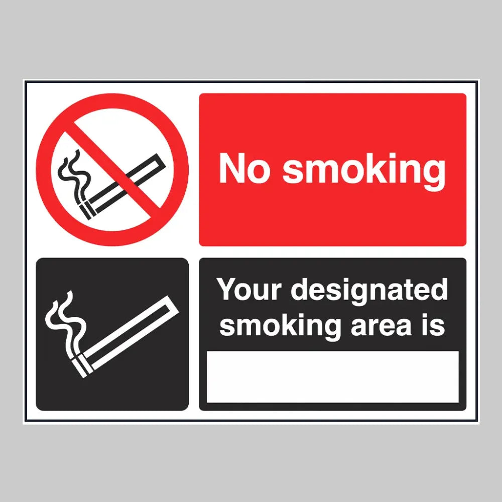 23246Y No smoking designated smoking area is (white/black) Self Adhesive Vinyl (200x300mm) Safety Sign
