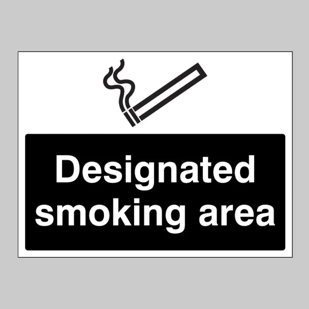 13247Y Designated smoking area (white/black) Rigid Plastic (200x300mm) Safety Sign