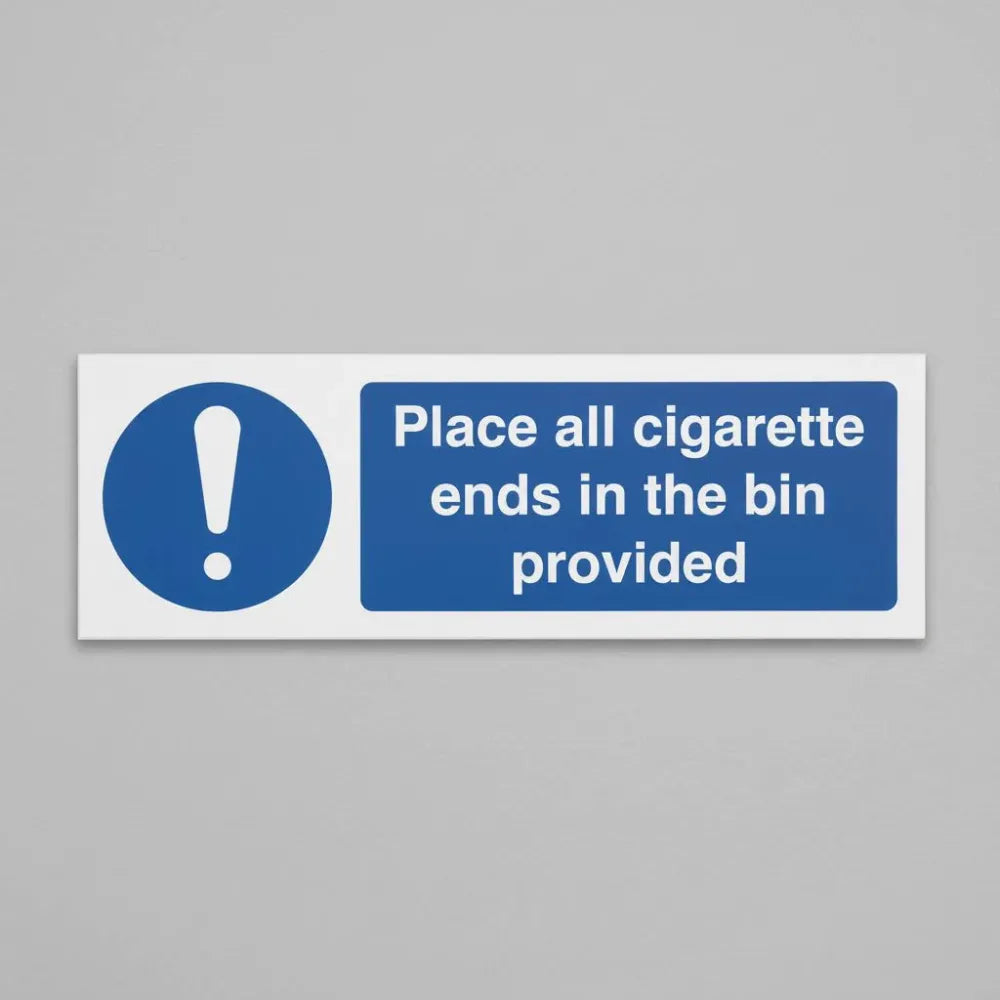Place all cigarette ends in bins provided (white/black)