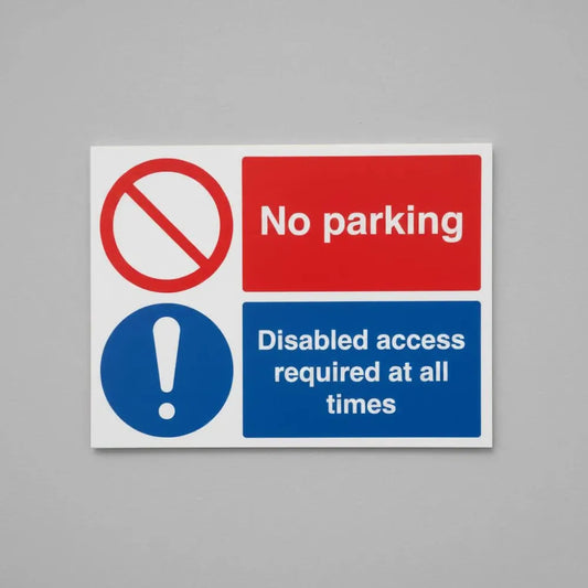 23265K No parking Disabled access required at all times (self adhesive vinyl safety label) Self Adhesive Vinyl (400x300mm) Safety Sign