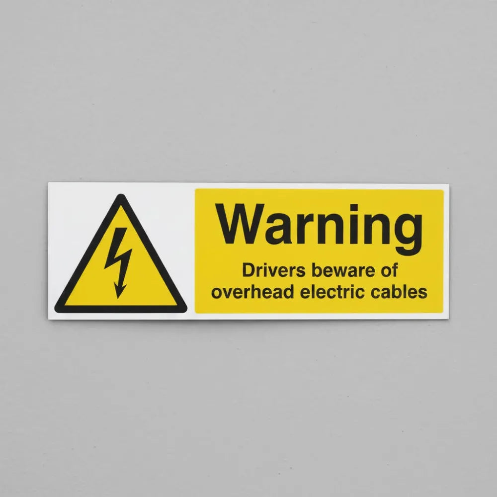 Warning drivers beware of overhead electric cables