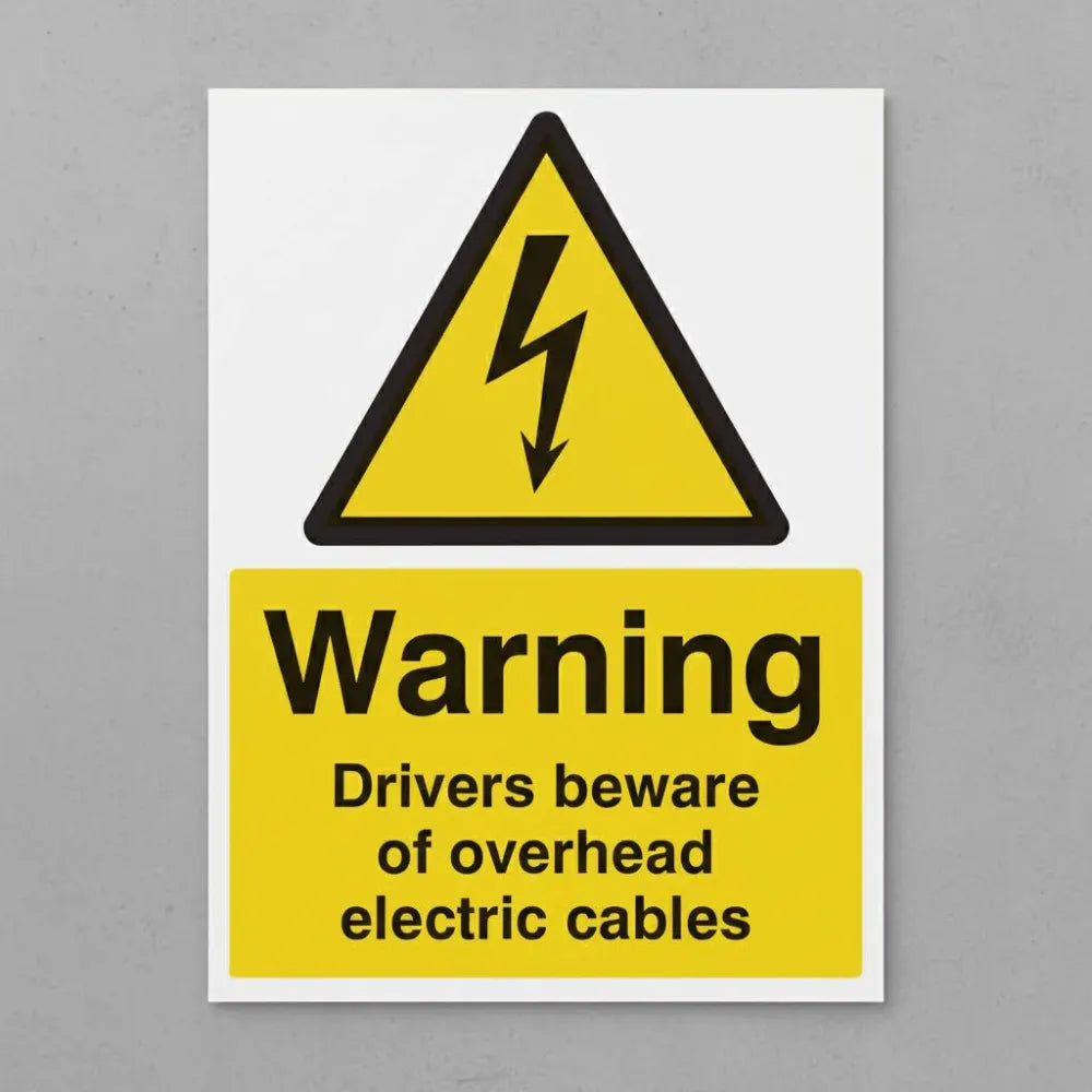 Warning drivers beware of overhead electric cables