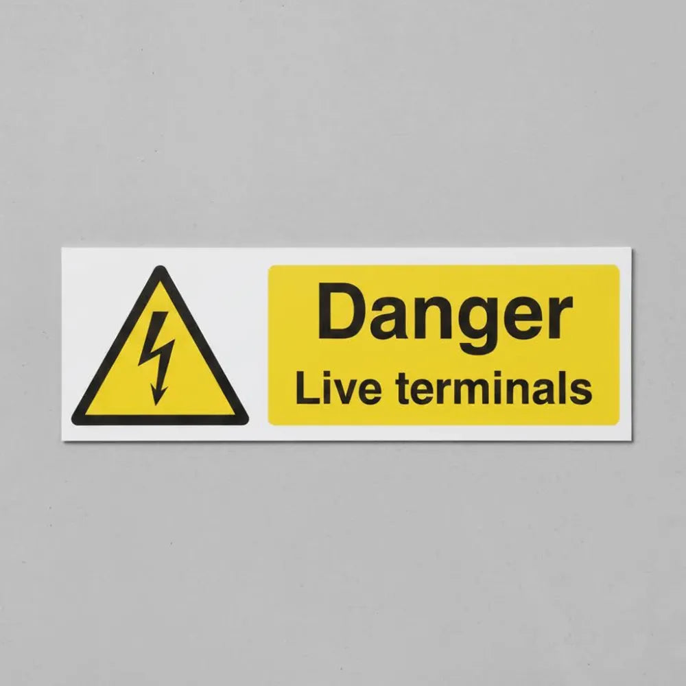 24074G Danger Live terminals Self Adhesive Vinyl (300x100mm) Safety Sign