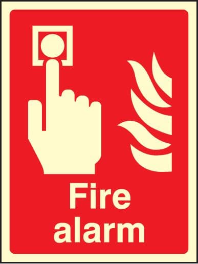41010E Fire alarm Photoluminescent S/A Vinyl (200x150mm) Safety Sign