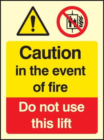 41213E Caution in the event of fire - do not use this lift Photoluminescent S/A Vinyl (200x150mm)
