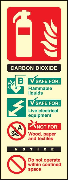 41217S CO2 extinguisher identification Photoluminescent S/A Vinyl (75x200mm) Safety Sign