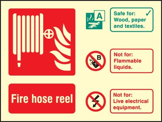 41221E Hose reel identification Photoluminescent S/A Vinyl (200x150mm) Safety Sign