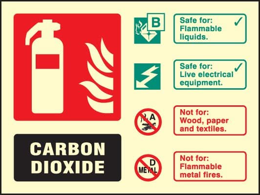 41235E CO2 extinguisher identification Photoluminescent S/A Vinyl (200x150mm) Safety Sign