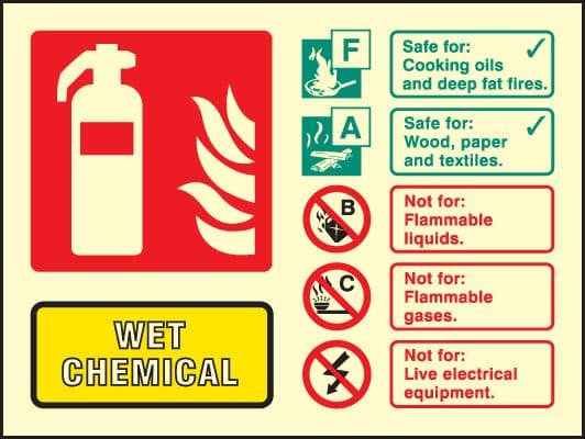 41236D Wet chemical extinguisher identification Photoluminescent S/A Vinyl (100x150mm) Safety Sign