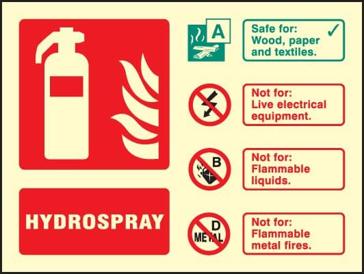 41240E Hydrospray extinguisher identification Photoluminescent S/A Vinyl (200x150mm) Safety Sign