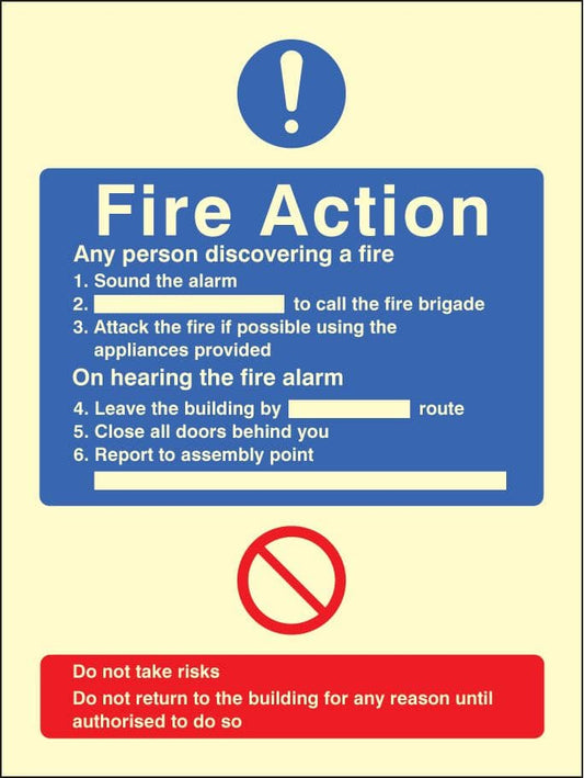 41423E General fire action no lift Photoluminescent S/A Vinyl (200x150mm) Safety Sign