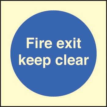 41606F Fire exit keep clear Photoluminescent S/A Vinyl (200x200mm) Safety Sign