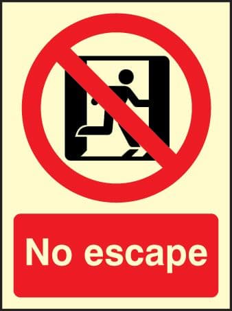 41624E No escape Photoluminescent S/A Vinyl (200x150mm) Safety Sign
