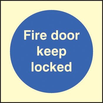 41635B Fire door keep locked Photoluminescent S/A Vinyl (80x80mm) Safety Sign