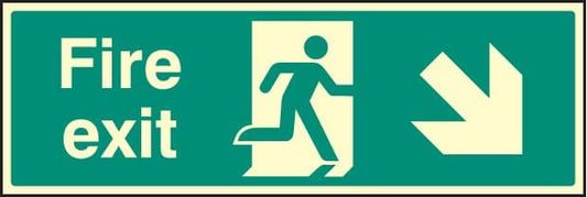 42006G Fire exit - down and right Photoluminescent S/A Vinyl (300x100mm) Safety Sign