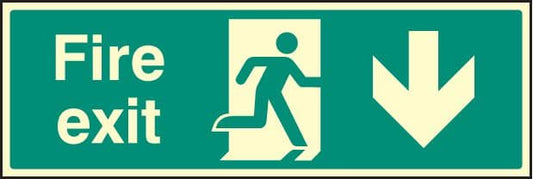42008G Fire exit - down Photoluminescent S/A Vinyl (300x100mm) Safety Sign