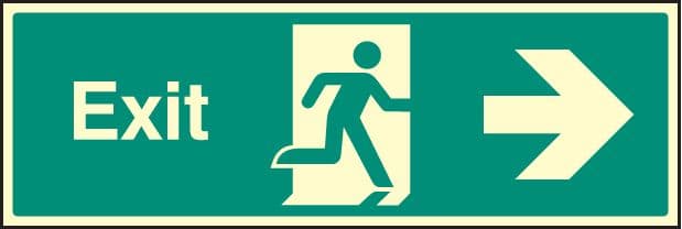 42012M Exit - right Photoluminescent S/A Vinyl (600x200mm) Safety Sign