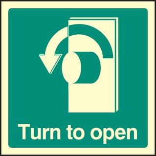 42034C Turn to open - left Photoluminescent S/A Vinyl (150x150mm) Safety Sign