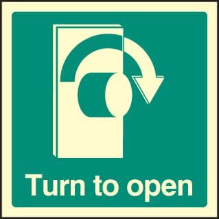 42037U Turn to open right Photoluminescent S/A Vinyl (100x100mm) Safety Sign