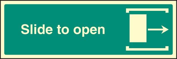 42046G Slide to open right Photoluminescent S/A Vinyl (300x100mm) Safety Sign