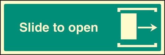 42046G Slide to open right Photoluminescent S/A Vinyl (300x100mm) Safety Sign
