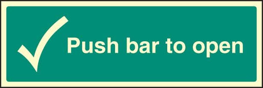 42047G Push bar to open Photoluminescent S/A Vinyl (300x100mm) Safety Sign