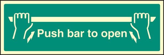 42052L Push bar to open Photoluminescent S/A Vinyl (450x150mm) Safety Sign