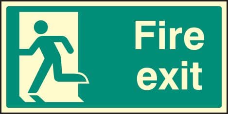 42056X Fire exit - left symbol Photoluminescent S/A Vinyl (200x100mm) Safety Sign