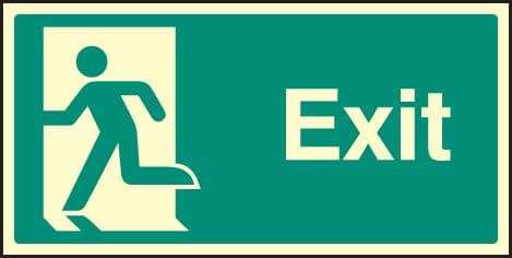 42057J Exit - left symbol Photoluminescent S/A Vinyl (400x200mm) Safety Sign