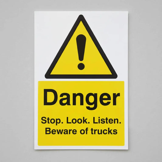 53569 Danger stop, look, listen beware of trucks floor graphic 400x600mm (external grade) Miscellaneous