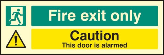 42061G Fire exit only caution this door is alarmed Photoluminescent S/A Vinyl (300x100mm)