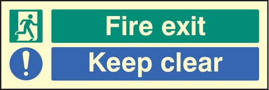 42062G Fire exit keep clear Photoluminescent S/A Vinyl (300x100mm) Safety Sign