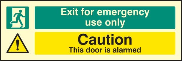 42065L Exit for emergency use only caution this door is alarmed Photolum. S/A Vinyl (450x150mm)