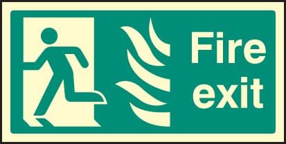 42081V Fire exit left HTM Photoluminescent S/A Vinyl (300x150mm) Safety Sign