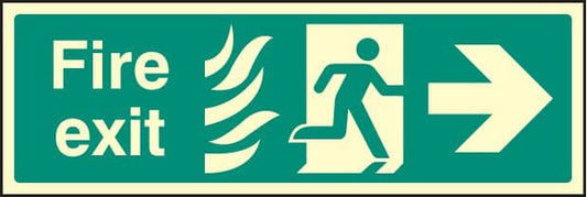 42084G Fire exit photo HTM (right) Photoluminescent S/A Vinyl (300x100mm) Safety Sign