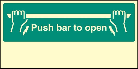 42099J Push bar to open Photoluminescent S/A Vinyl (400x200mm) Safety Sign