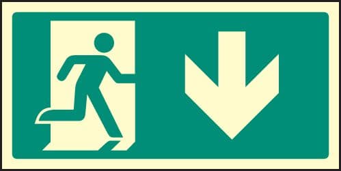 42151X Arrow down intermediate marker Photoluminescent S/A Vinyl (200x100mm) Safety Sign