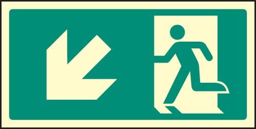 42155X Arrow down left intermediate marker Photoluminescent S/A Vinyl (200x100mm) Safety Sign