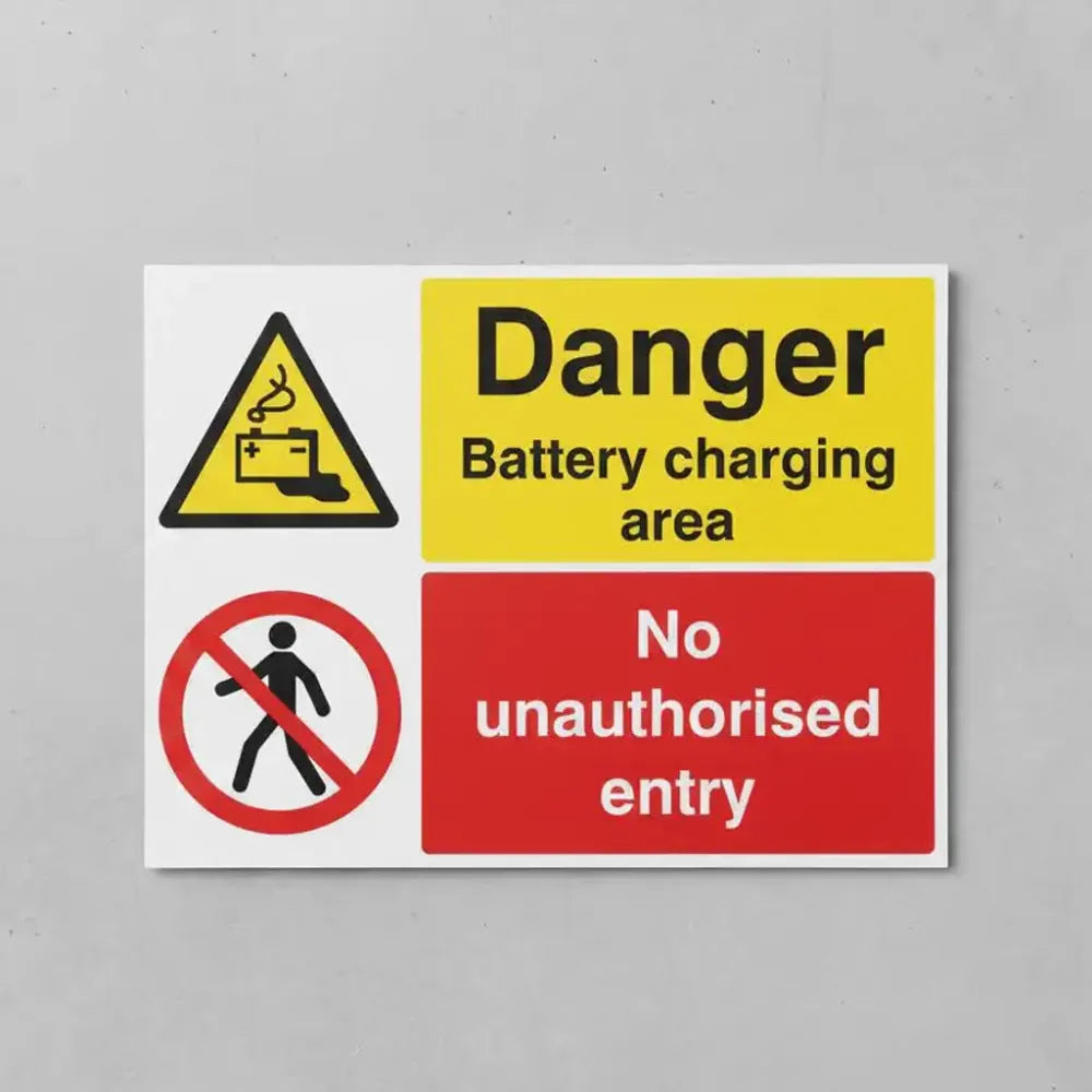 14242Y Battery charging no unauthorised entry Rigid Plastic (200x300mm) Safety Sign