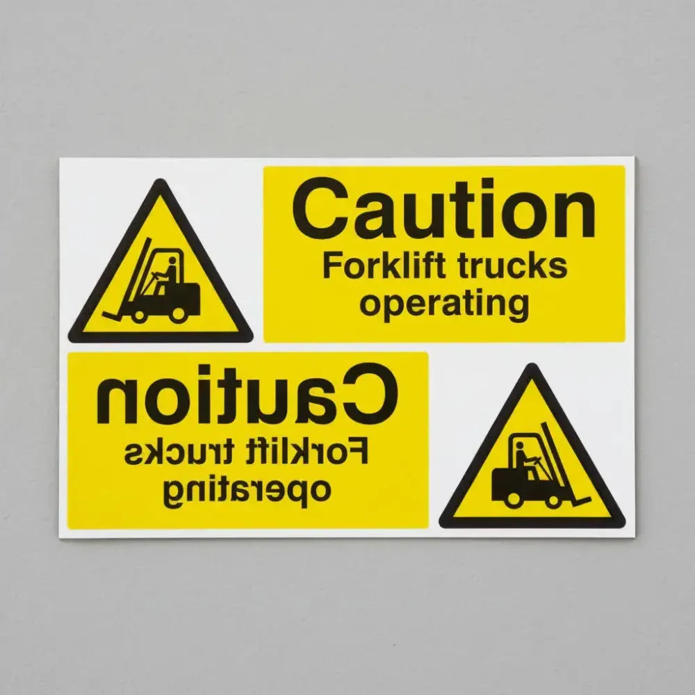 Caution forklift trucks operating reflection sign