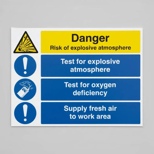 Risk of explosive atmosphere, test for oxygen deficiency, supply fresh air